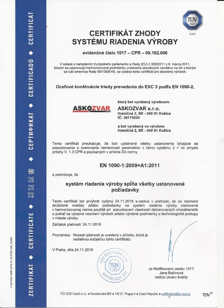 Vyrábame certifikované konštrukcie !!!