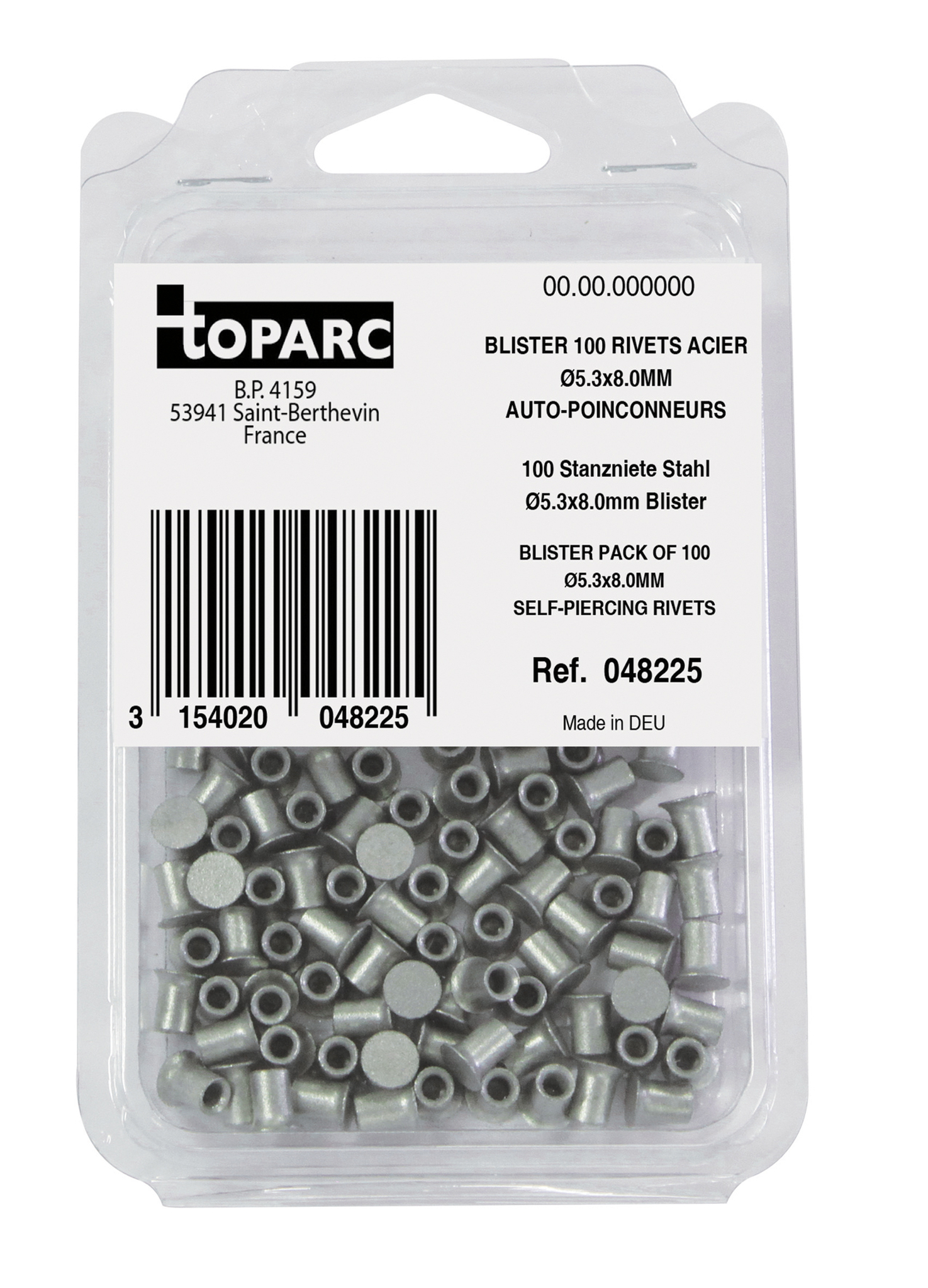 100 samoprerážacích oceľových nitov Ø5.3x8.0MM – blistrové balenie