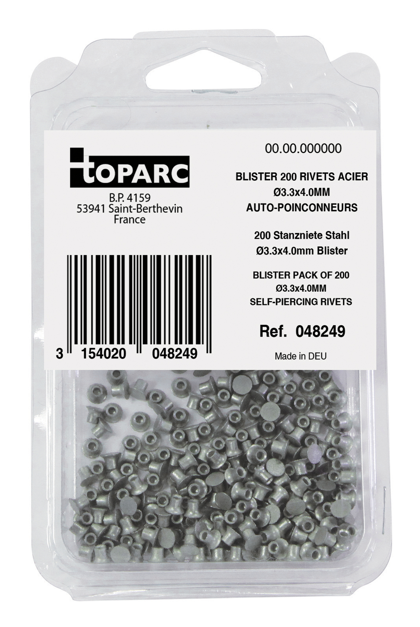 200 samoprerážacích oceľových nitov Ø3.3x4.0MM – blistrové balenie
