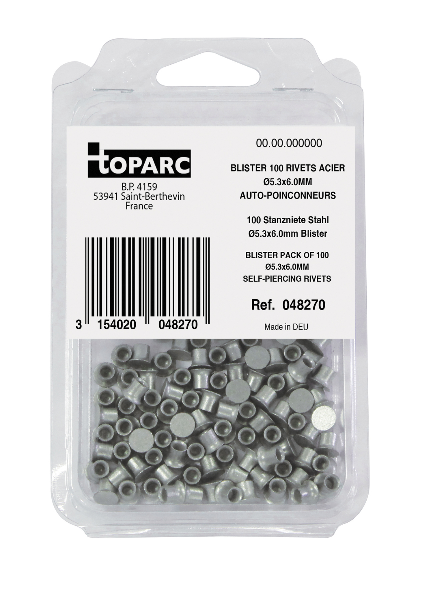 100 samoprerážacích oceľových nitov Ø5.3x6.0MM – blistrové balenie