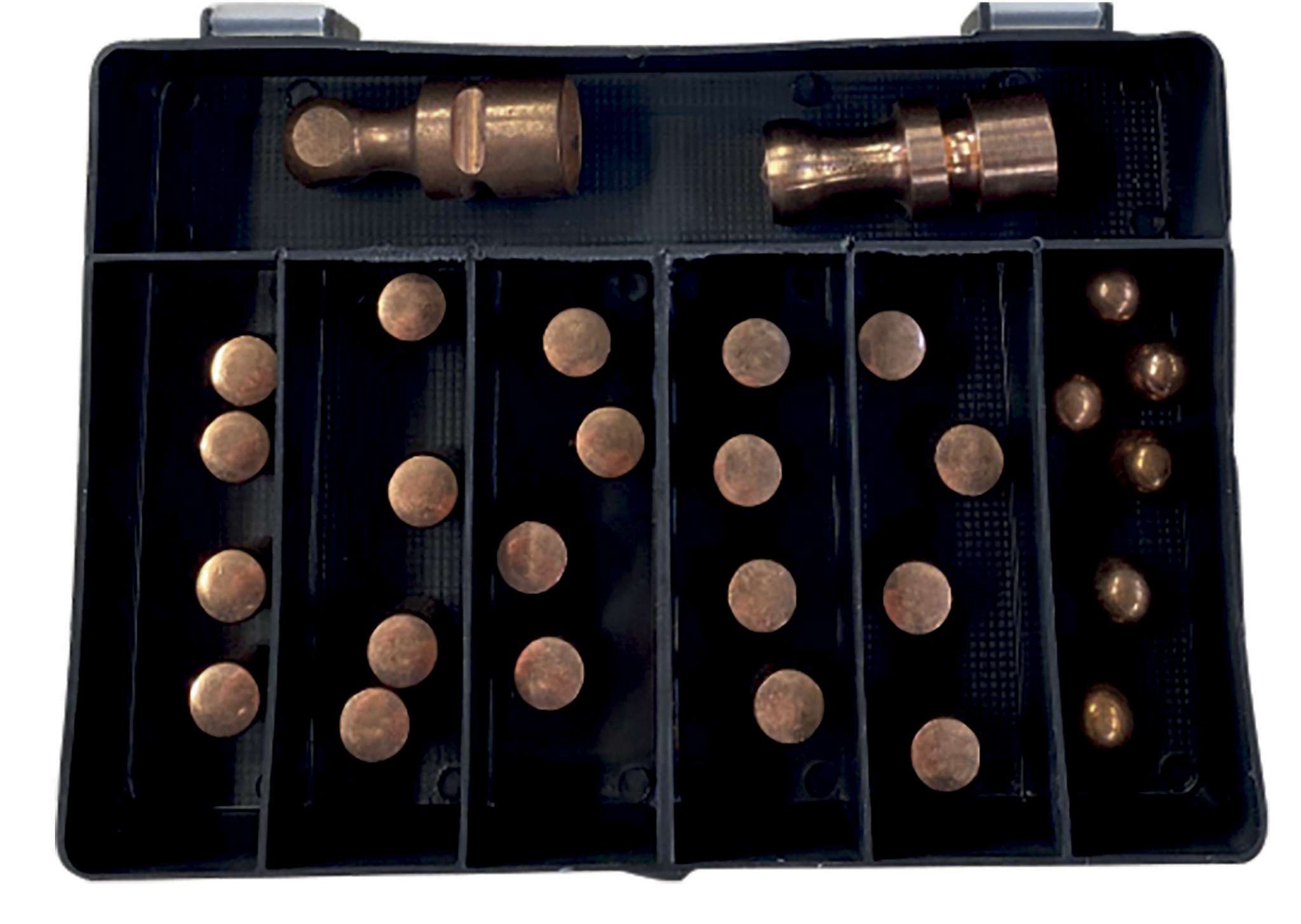 Box: 20 elektródových čiapočiek typu A + 6 typu F + 2 okrúhle elektródy (C6 a G2)
