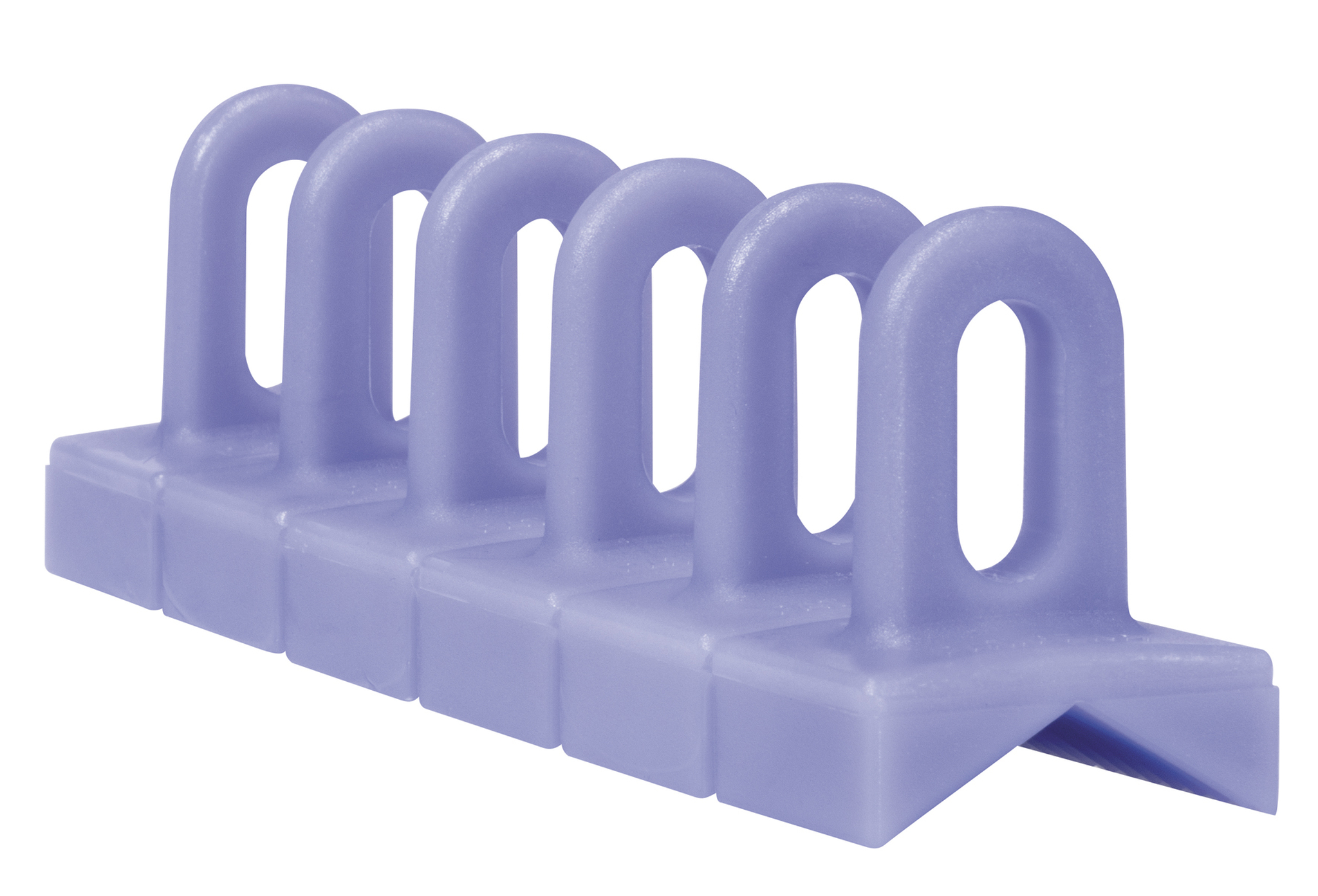 3 fialové plastové vyťahovacie lišty s okami 6 x 35 x 156 mm – špeciálny uhol